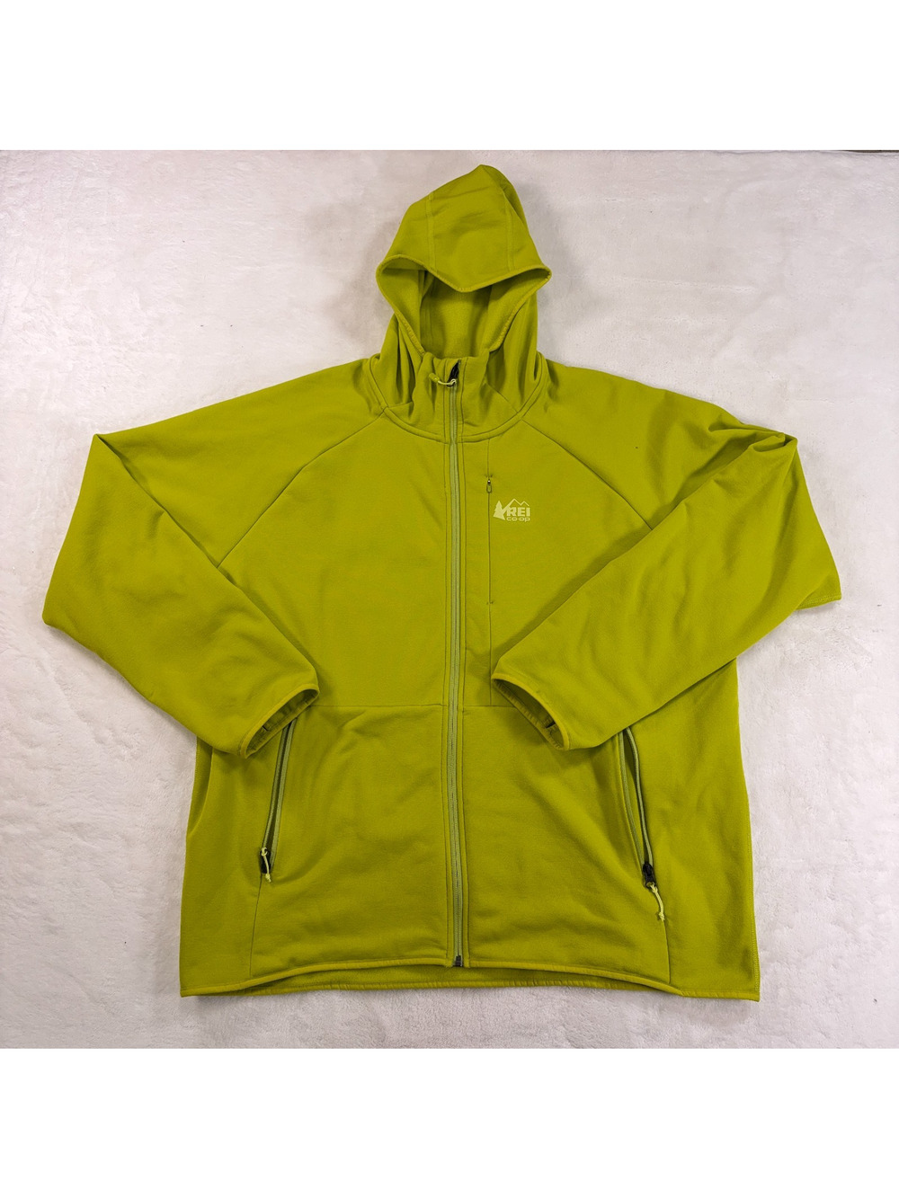 REI Co-op Mens XXL Full Zip Hooded Fleece Jacket Chartreuse Softshell